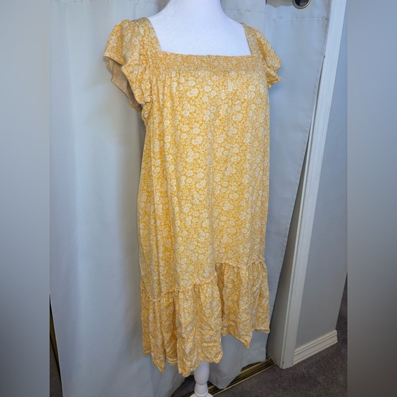 Wonderly Yellow Floral Smocked Midi Dress XXL Flowy Cottagecore Summer - Picture 5 of 7